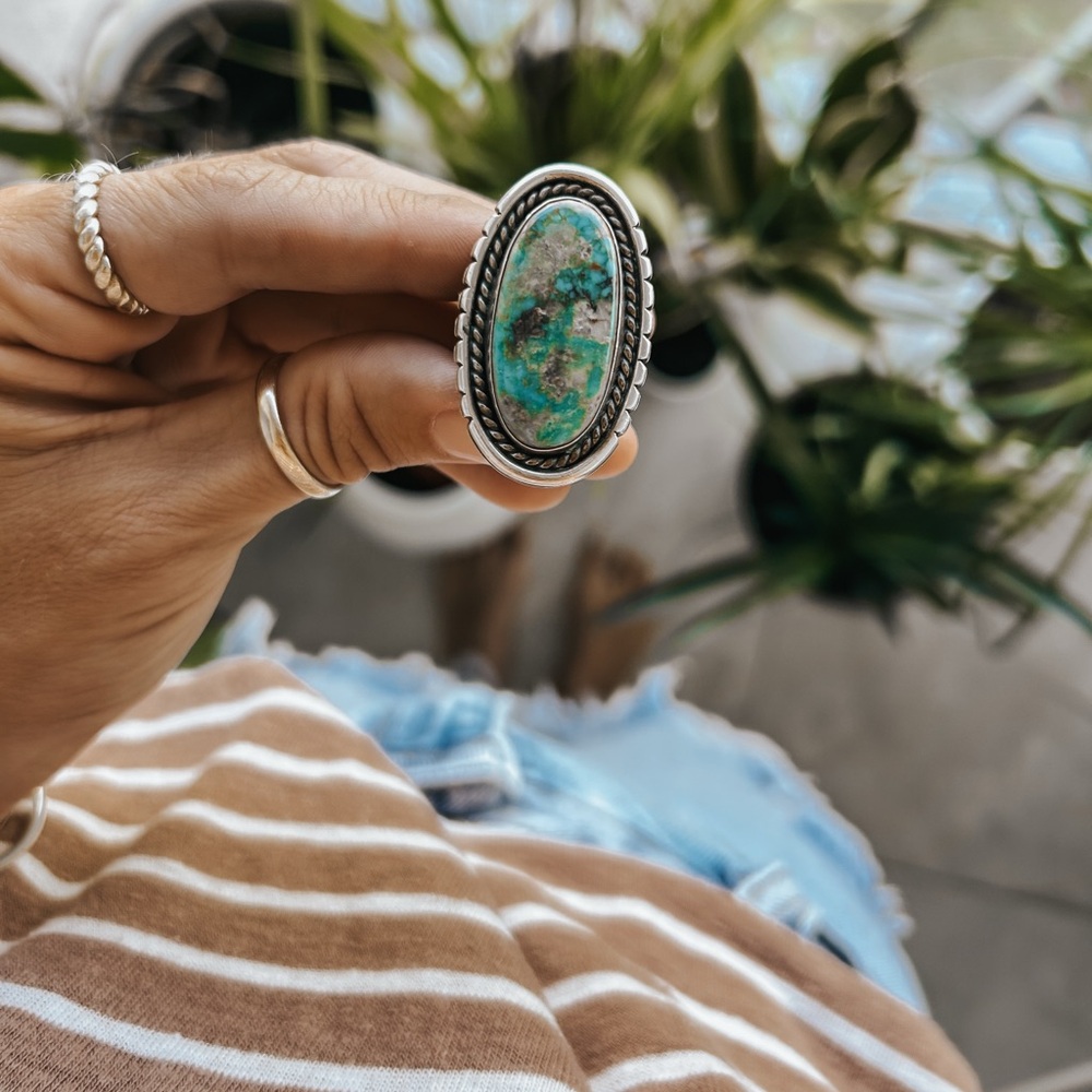Sterling Silver Turquoise Ring, Thick Band